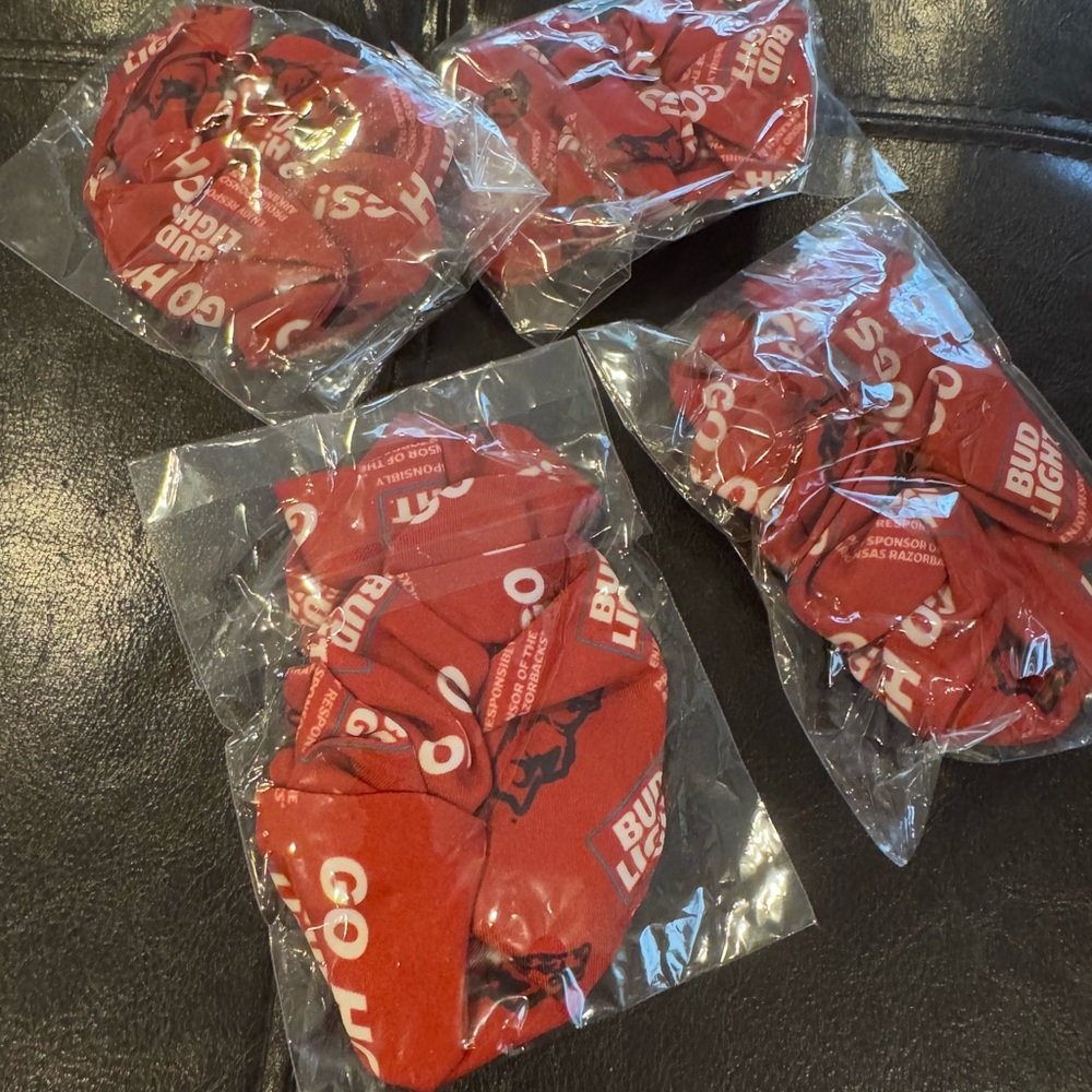 University of Arkansas Bud Light Red Scrunchies NEW